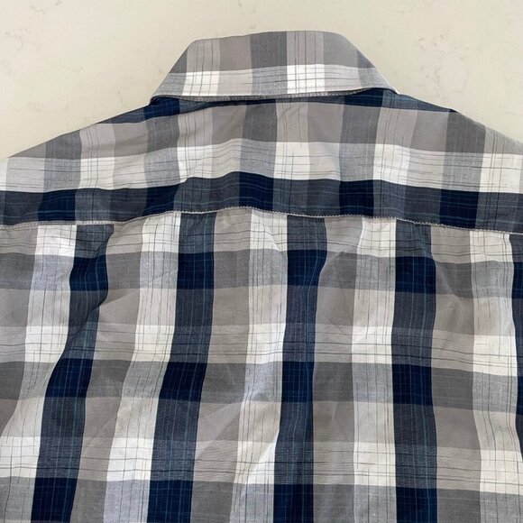 RW&CO. Slim Fit 100% Cotton Button Down Plaid Shirt Navy White Grey Sz XS - Picture 8 of 14